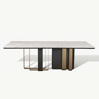 Mūsdienu gaismas luksusa dizaineru radošā dzīvojamā istaba Cieta koksne dabas marmora pusdienu galda konferences tabula
