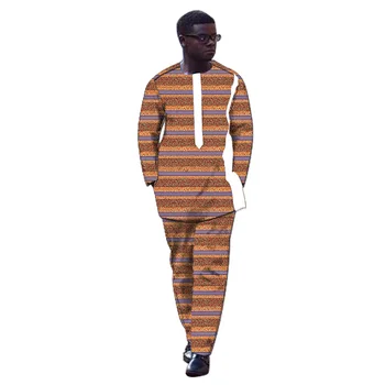Nigērijas Modes garām Piedurknēm Vīriešu Komplekts Raibs Krekli+Bikses Āfrikas Drukāt Tērpiem Pielāgot Dizaina Vīrieša Elsas Uzvalki