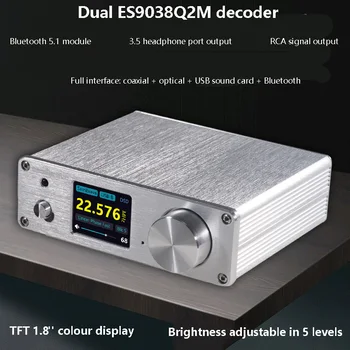 Dual ES9038Q2M Audio Decoder QCC5125 Bluetooth 5.1 LDAC APTXHD HD Formātu Bluetooth Uztvērējs DSD512 Lossless Dekodēšanas AMANERO USB