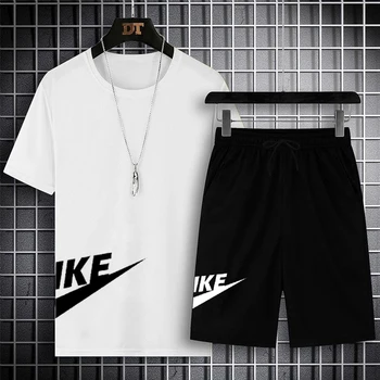 Conjunto de dos piezas para hombre, chándal neformālās de manga corta con estampado, camiseta y pantalones cortos, ropa deportiva
