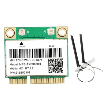 MPK-AXE3000H Wifi Karti Ar Antenu Wifi 6E 2400Mbps Mini PCI-E, BT 5.2 802.11 AX 2.4 G/5.G/6Ghz Wlan Tīkla Kartes Aksesuāri