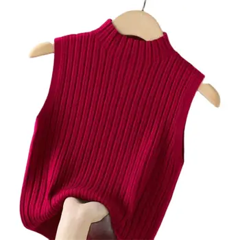 Ikdienas Topi Bez Piedurknēm Adīt Džemperis Rudens Zemāko Krekls Modes Cietā Adīt Slim Plānas Krekls Sievietēm Eleganto Blusas Džemperi