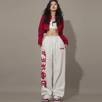 Sarkanā Vārdiem Treniņbikses Sieviešu Hiphop Y2k Streetwear Plaša Kāju Bikses Vaļīgas Korejas Modes 2023 Pavasara Vintage Kawaii Gadījuma Joggers