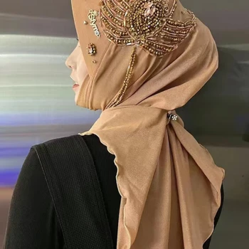 Festivāls Līgava Dušas Puses Roku Darbs Rhinestone Iedomātā Cepuri Musulmaņu Hijabs