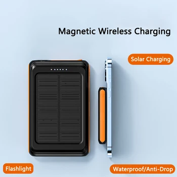 5000mAh Magnētisko Qi Bezvadu Lādētāju Jaudas Bankai iPhone 14 13 12 Mini Saules Powerbank ar Gaismu Xiaomi Mi Huawei, Samsung