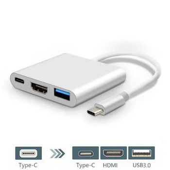 Tipa-C USB 3.1 HDMI Docking Station 3 in 1 USB C Hub Ekrāna Izplešanās 4K Adapteri Portatīvo datoru Tālrunis DATORU Piederumu