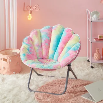Mākslīgās Kažokādas Venus Šķīvītis™ Krēsls ar Hologrāfisku Apdare, Varavīksnes Tie Krāsošanas Rozā Bērnu Dīvāns-Tahta Cute Princese 
