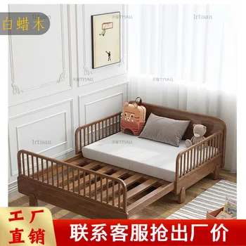 Masīvkoka bērnu gulta ar guardrail zēns guļamistaba meitene princese izšūšanas gulta push-pull teleskopiskie gulta