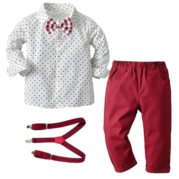 Uzvalks, Zēnu Apģērbu Komplekti, 1-6 Gadiem Dzimšanas dienā, Kāzu Toddler Zēnu Drēbes Loku Star Krekls + Sarkana Elsas + Josta Bērni Puse Apģērbs