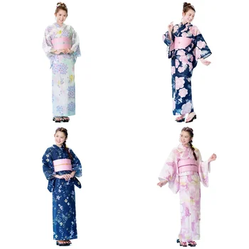 Peldmētelis Kimono Ar Obi Sieviešu Tradicionālā Stilā, Tīras Kokvilnas Auduma Uguņošana Konferences 163cm Ērti un Elpojoši