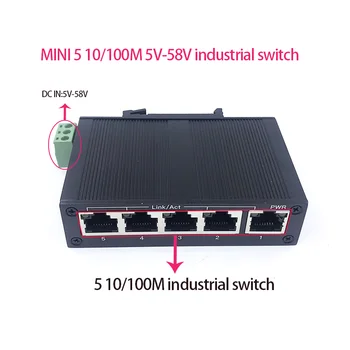 Neapsaimniekotu MINI 5port 10/100M 5V-58V 5port 100M ostas industriālo ethernet komutatoru, Zibens aizsardzība, 4KV, anti-static 4KV